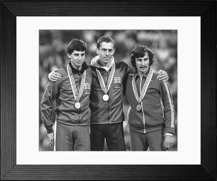 Framed Print : Steve Ovett winner of the 800 metre at the 1980 Moscow Olympic Games during the medal