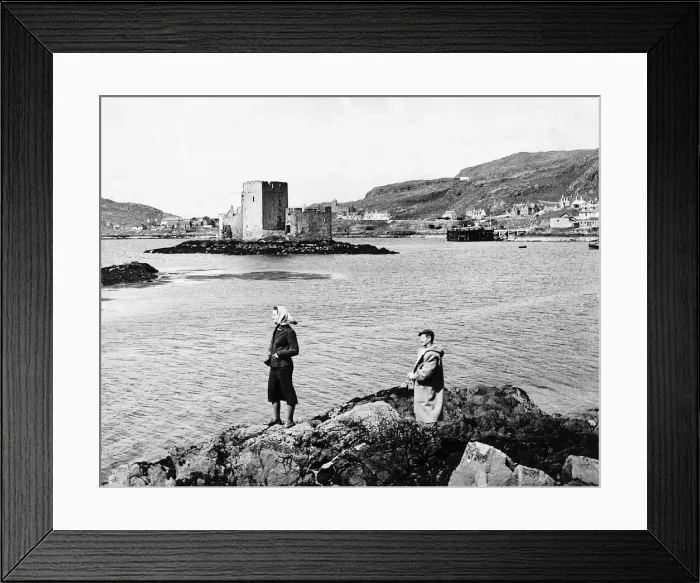 Framed Print : Tourists admire the scenery at Castlebay on the Island of Barra in Scotland Framed Print : Tourists admire the scenery at Castlebay on the Island of Barra in Scotland