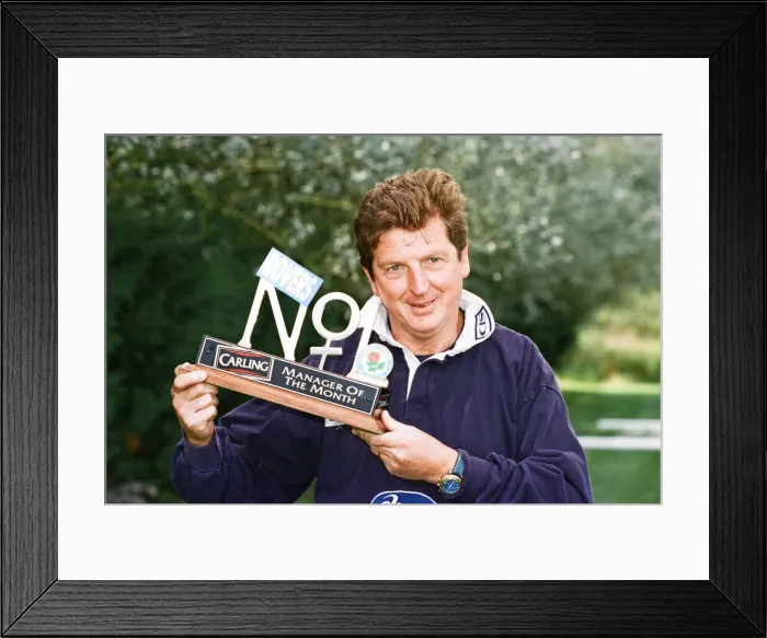Framed Print : Blackburn Rovers manager Roy Hodgson with the Carling Manager of the Month Award