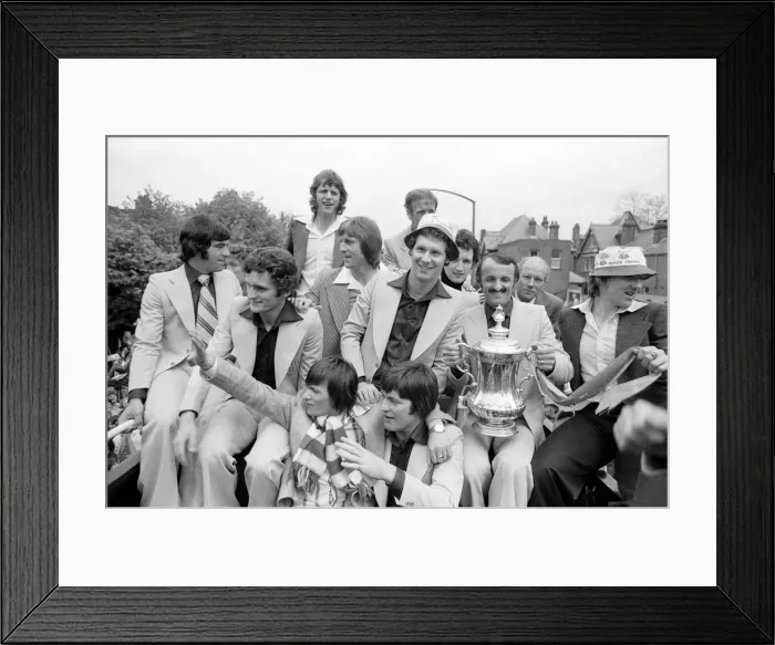 Framed Print : Southampton FC, FA Cup Winners 1976. Players celebrate win with fans during parade Framed Print : Southampton FC, FA Cup Winners 1976. Players celebrate win with fans during parade