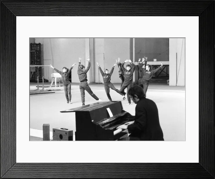Framed Print : Olga Korbut and other members of the Soviet Union Gymnastics Display Team rehearsing Framed Print : Olga Korbut and other members of the Soviet Union Gymnastics Display Team rehearsing