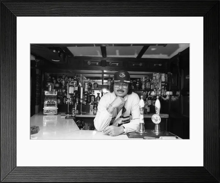 Framed Print : Engelbert Humperdink behind the bar of his own pub at his home near Leicester Framed Print : Engelbert Humperdink behind the bar of his own pub at his home near Leicester