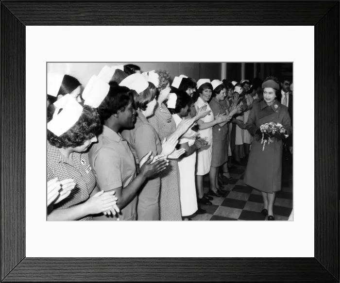 Framed Print : The Queen visits Manchester, 5th May 1982. Nurses give Queen a rapturous welcome Framed Print : The Queen visits Manchester, 5th May 1982. Nurses give Queen a rapturous welcome