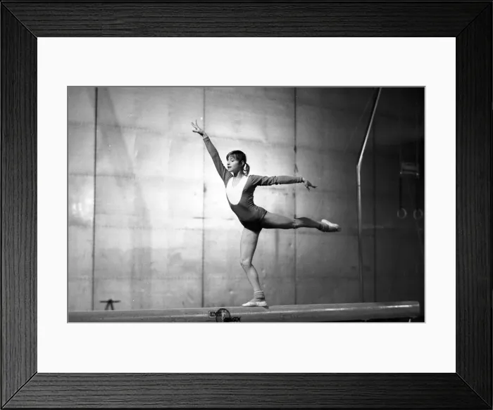 Framed Print : Olga Korbut, Olympic Gymnast, training with Soviet Union Gymnastics Team, at Earls Court
