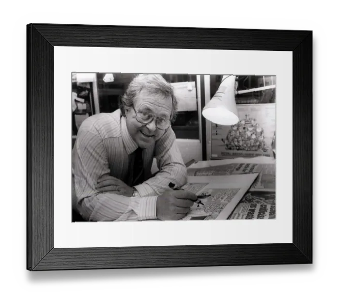 Framed Print : Gren Jones, cartoonist South Wales Echo Copyright Media Wales. 29th December 1989 Framed Print : Gren Jones, cartoonist South Wales Echo Copyright Media Wales. 29th December 1989