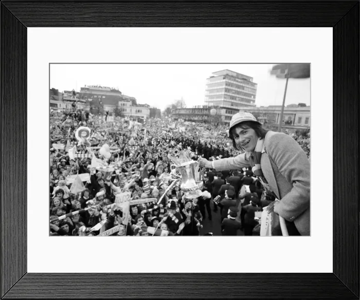 Framed Print : Southampton FC, FA Cup Winners 1976. Players celebrate win with fans during parade Framed Print : Southampton FC, FA Cup Winners 1976. Players celebrate win with fans during parade