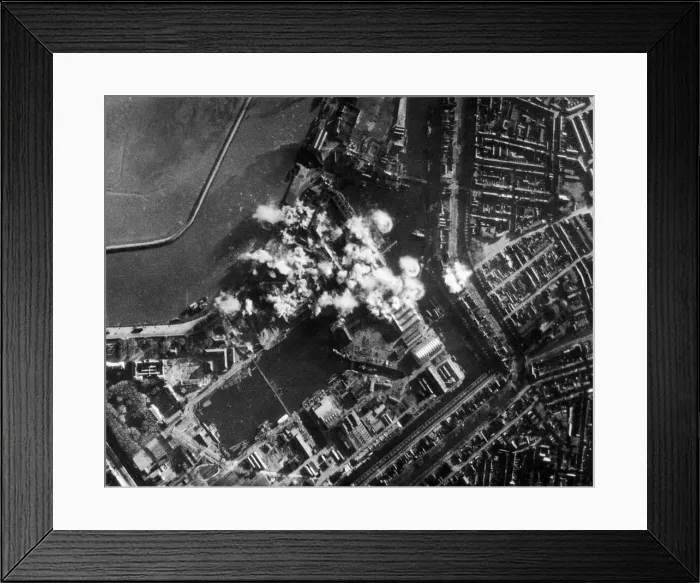 Framed Print : Aerial picture shows daylight attack on the docks at Den Helder, Holland on 23. 12