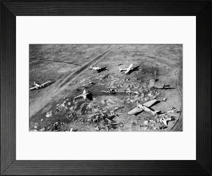 Framed Print : Damaged enemy aircraft and workshops at derna Aerodrome Framed Print : Damaged enemy aircraft and workshops at derna Aerodrome