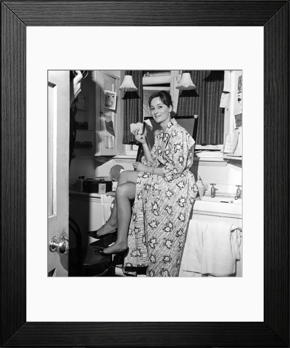 Framed Print : Actress Rosalind Worth backstage at the Ambassadors Theatre in London before her Framed Print : Actress Rosalind Worth backstage at the Ambassadors Theatre in London before her