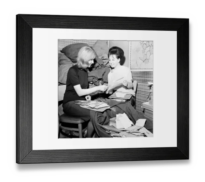Framed Print : Beatles Fan Club Office, 10th April 1964. Anne Collingham (18) and Bettina Rose (20) Framed Print : Beatles Fan Club Office, 10th April 1964. Anne Collingham (18) and Bettina Rose (20)