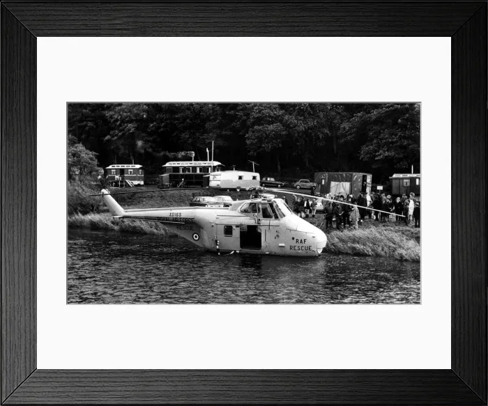 Framed Print : The scene at Rothbury after a RAF search and rescue Westland Whirlwind helicopter made a Framed Print : The scene at Rothbury after a RAF search and rescue Westland Whirlwind helicopter made a