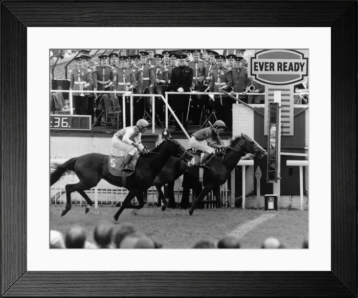 Framed Print : Walter Swinburn wins the Epsom Derby on Sharastani with Dancing Brave in cecond place Framed Print : Walter Swinburn wins the Epsom Derby on Sharastani with Dancing Brave in cecond place
