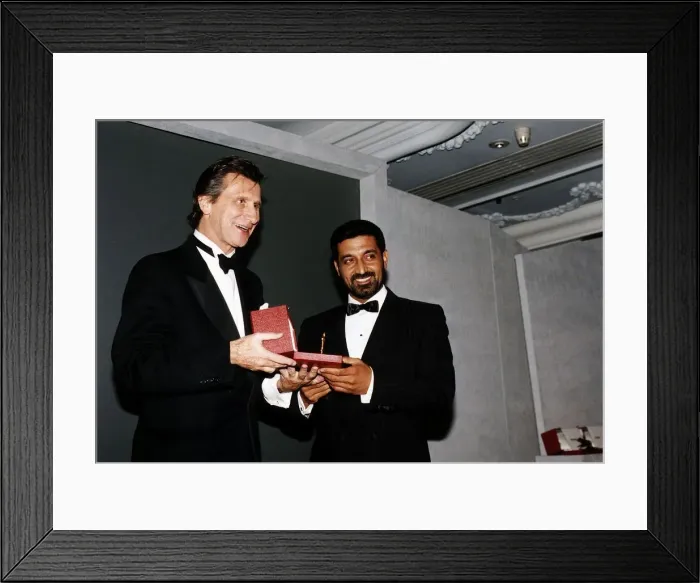 Framed Print : Race Horse Owner Sheikh Ahmed receiving a trophy, circa 1995