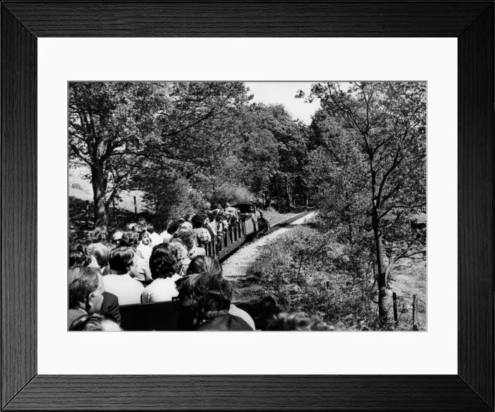 Framed Print : People enjoying a ride on a miniature railway on 20th May 1977 Framed Print : People enjoying a ride on a miniature railway on 20th May 1977
