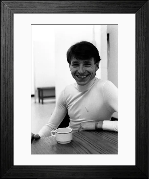 Framed Print : American jockey Steve Cauthen takes a break before racing at Kempton Park Framed Print : American jockey Steve Cauthen takes a break before racing at Kempton Park