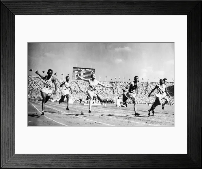 Framed Print : Mens 100m Sprint Final, Wembley Stadium, London, Sunday 1st August 1948 Framed Print : Mens 100m Sprint Final, Wembley Stadium, London, Sunday 1st August 1948