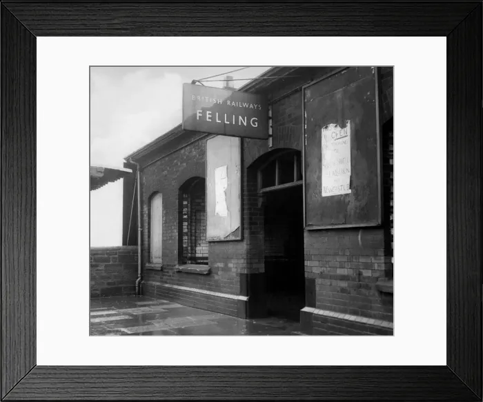 Framed Print : The entrance to Felling Railway Station on 14th January 1970