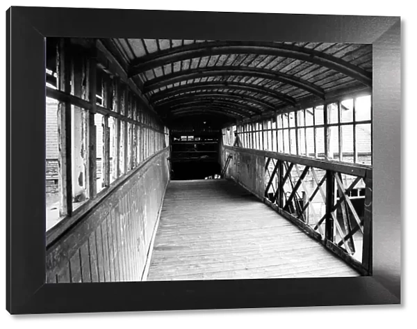 The vandalised bridge over the rails at Blaydon Railway Station on 10th July 1977