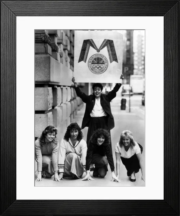 Framed Print : Manchester Olympic Bid for the 1996 Games, 15 March 1990. Olympic Bid girls Framed Print : Manchester Olympic Bid for the 1996 Games, 15 March 1990. Olympic Bid girls