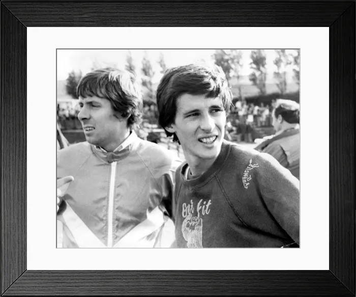 Framed Print : Lord Sebastian Coe Sebastian Coe (right) chats with Brendan Foster at an athletics