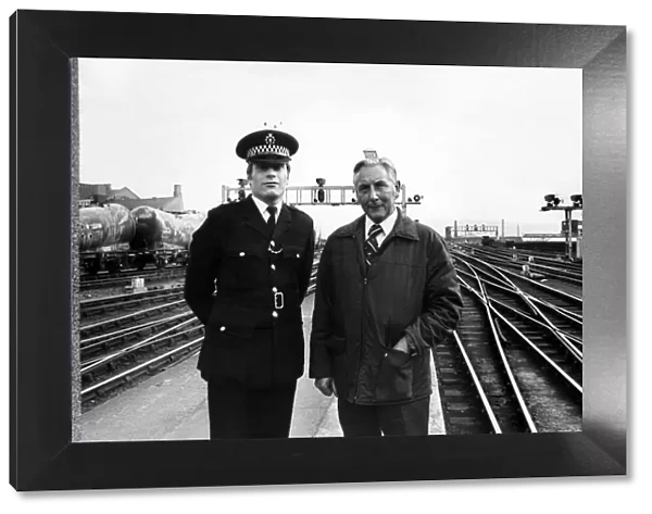 British Rail transport police inspector Maurice King (left) and locomotive inspector