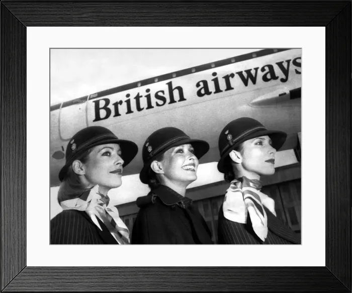 Framed Print : British Airways stewardesses show off a classic and elegant new uniform designed by top Framed Print : British Airways stewardesses show off a classic and elegant new uniform designed by top