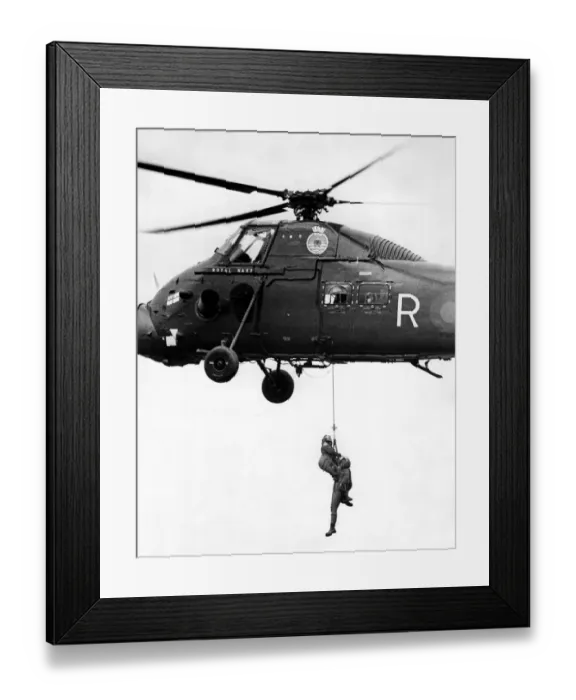 Framed Print : A Royal Navy Westland Wessex helicopter demonstrates search Framed Print : A Royal Navy Westland Wessex helicopter demonstrates search