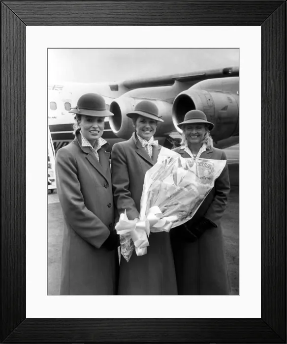 Framed Print : Dan-Air stewardesses, left to right, Linda Clough, Jeanette Jenkins and Anne Liddle Framed Print : Dan-Air stewardesses, left to right, Linda Clough, Jeanette Jenkins and Anne Liddle