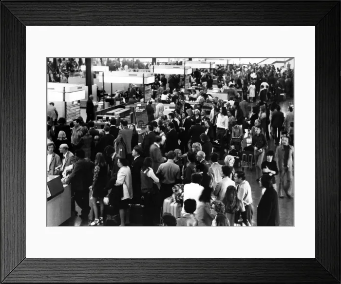 Framed Print : Chaos reigns in one of the terminal buildings at Heathrow Airport during a walkout by Framed Print : Chaos reigns in one of the terminal buildings at Heathrow Airport during a walkout by