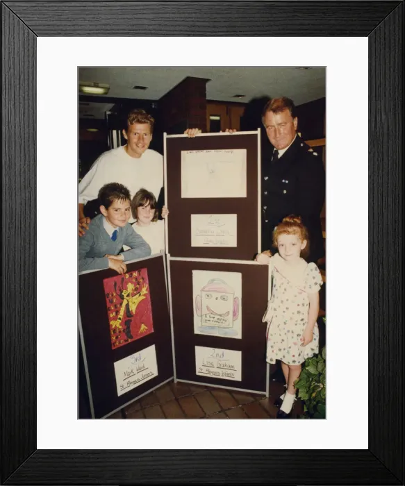 Framed Print : Athlete Steve Cram Steve Cram with poster competition winners Samantha Framed Print : Athlete Steve Cram Steve Cram with poster competition winners Samantha