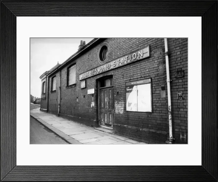Framed Print : The delapidated exterior of West Jesmond Railway Station showing the door of Framed Print : The delapidated exterior of West Jesmond Railway Station showing the door of