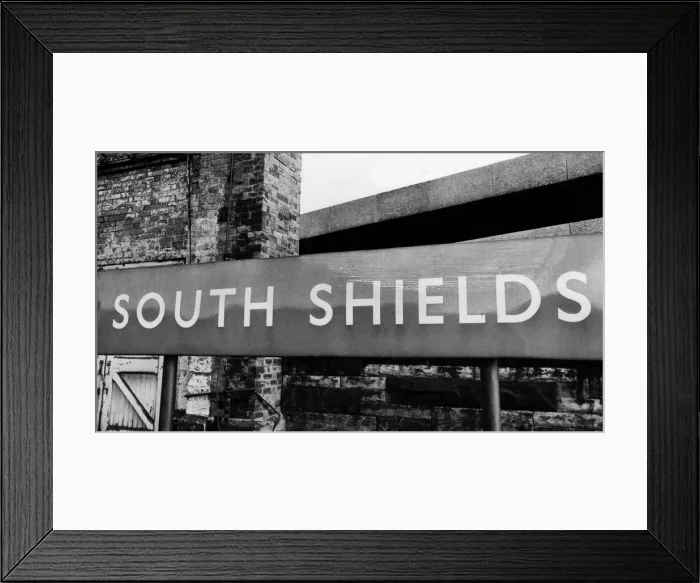 Framed Print : A general view of the sign at South Shields Railway Station on 4th February 1971 Framed Print : A general view of the sign at South Shields Railway Station on 4th February 1971