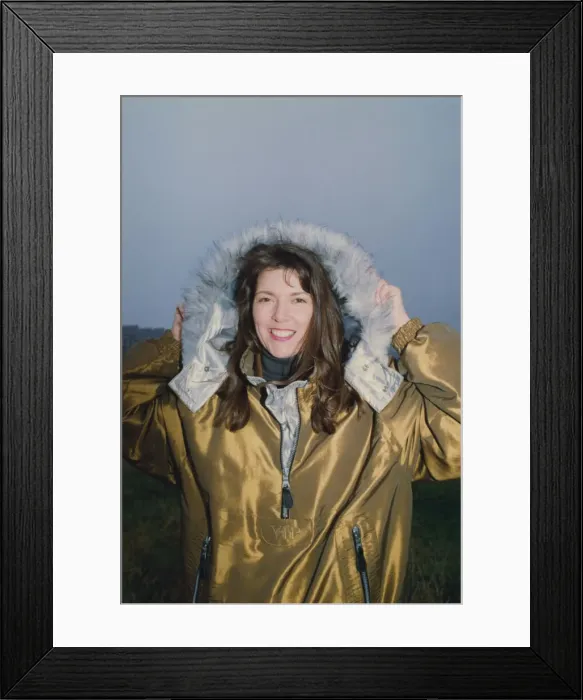 Framed Print : Athlete Steve Cram Karen Cram modelling a ski jacket - winter coat 1 Framed Print : Athlete Steve Cram Karen Cram modelling a ski jacket - winter coat 1