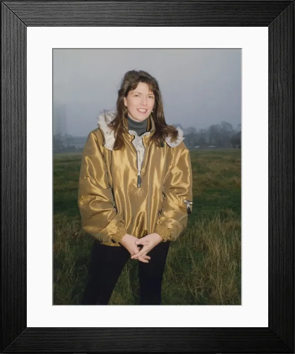Framed Print : Athlete Steve Cram Karen Cram modelling a ski jacket - winter coat 1