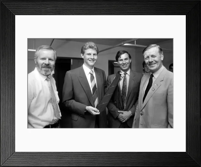 Framed Print : Athlete Steve Cram Steve Cram recieves a British Heart Foundation tie to Framed Print : Athlete Steve Cram Steve Cram recieves a British Heart Foundation tie to