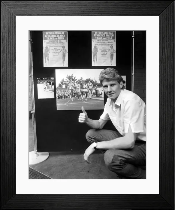 Framed Print : Athlete Steve Cram Steve Cram promotes the Internation Athletics Track Framed Print : Athlete Steve Cram Steve Cram promotes the Internation Athletics Track