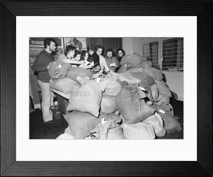 Framed Print : Sacks of postal applications for Rolling Stones forthcoming concerts being ploughed Framed Print : Sacks of postal applications for Rolling Stones forthcoming concerts being ploughed