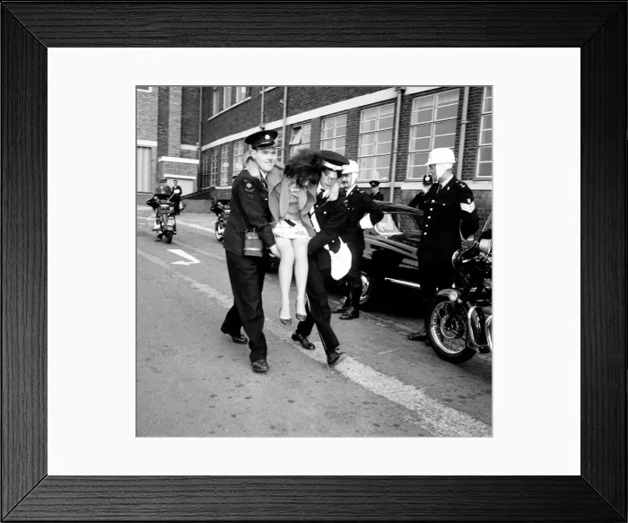 Framed Print : Police try to control fans in the streets of Liverpool before the premiere of The Beatles