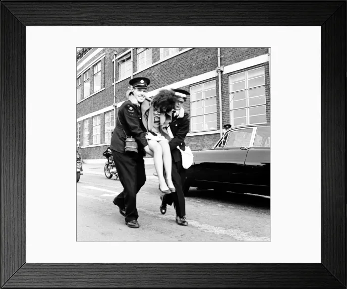 Framed Print : Police try to control fans in the streets of Liverpool before the premiere of The Beatles Framed Print : Police try to control fans in the streets of Liverpool before the premiere of The Beatles