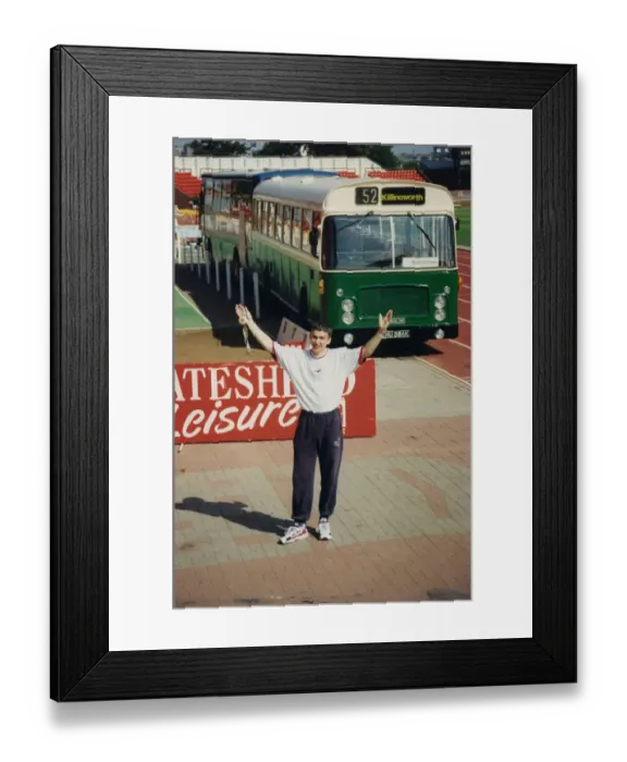 Framed Print : Athlete Jonathan Edwards Jonathan Edwards at Gateshead Stadium with two Framed Print : Athlete Jonathan Edwards Jonathan Edwards at Gateshead Stadium with two