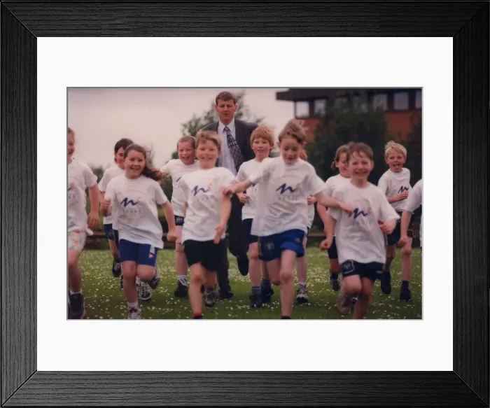 Framed Print : Athlete Steve Cram Steve Cram trains with pupils from Allendale County Framed Print : Athlete Steve Cram Steve Cram trains with pupils from Allendale County