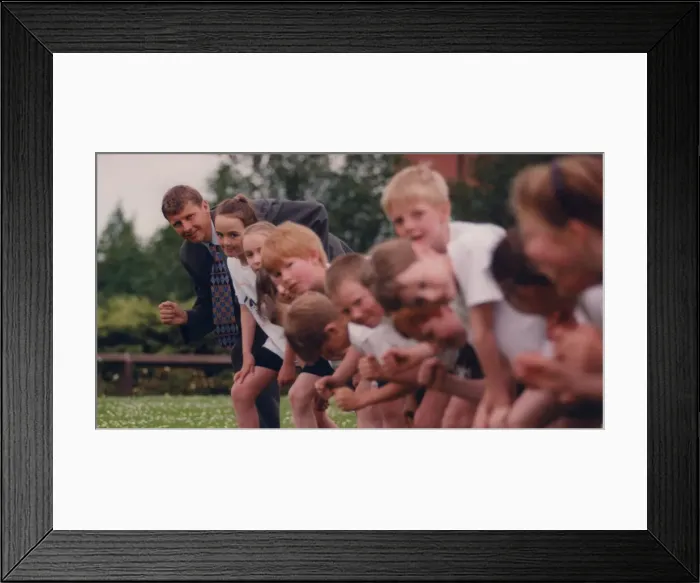 Framed Print : Athlete Steve Cram Steve Cram trains with pupils from Allendale County Framed Print : Athlete Steve Cram Steve Cram trains with pupils from Allendale County