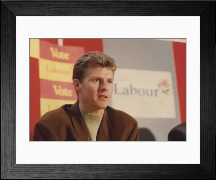 Framed Print : Athlete Steve Cram Steve Cram shows his support for the Labour Party by