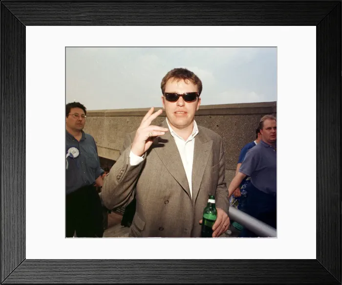 Framed Print : Suggs singer with pop group Madness at Wembley for the FA Cup final between Chelsea