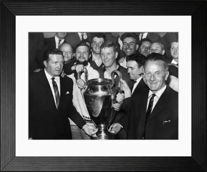 Framed Print : Jock Stein proudly shows off the European Cup to Scottish referees at the Middleton Framed Print : Jock Stein proudly shows off the European Cup to Scottish referees at the Middleton