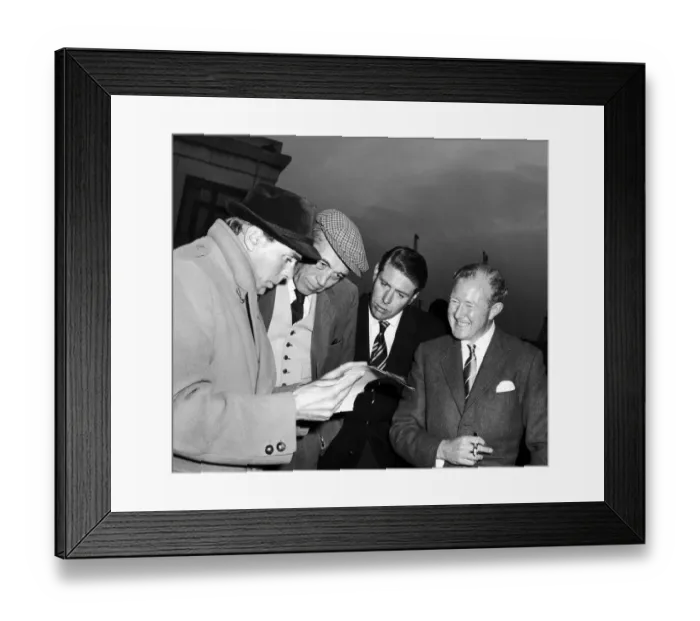 Framed Print : Kevin McClory, film producer, with John Huston, director Framed Print : Kevin McClory, film producer, with John Huston, director