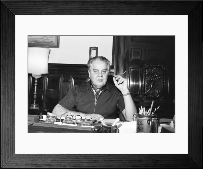 Framed Print : Cubby Broccoli, American film producer, pictured at his London Office Suite Framed Print : Cubby Broccoli, American film producer, pictured at his London Office Suite