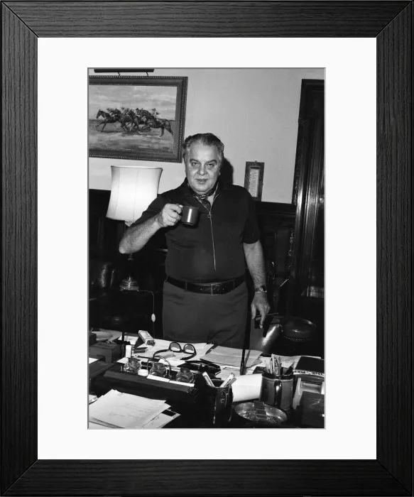 Framed Print : Cubby Broccoli, American film producer, pictured at his London Office Suite Framed Print : Cubby Broccoli, American film producer, pictured at his London Office Suite
