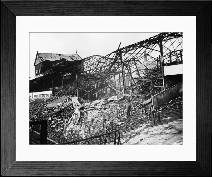 : Sports ground in Sheffield after German bombing raid. WW2 13 February 1940 : Sports ground in Sheffield after German bombing raid. WW2 13 February 1940