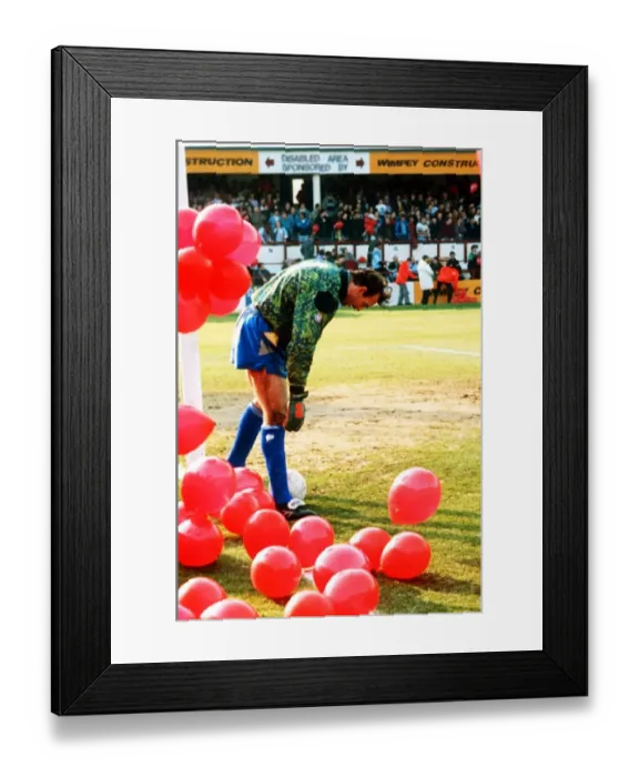 Framed Print : Everton goalkeeper Neville Southall catches the ball with Eric Cantona jumping Manchester Framed Print : Everton goalkeeper Neville Southall catches the ball with Eric Cantona jumping Manchester